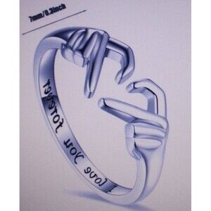 Heart In Hands Adjustable Silvertone Ring Womens Fashion Jewelry Gift Love NIP